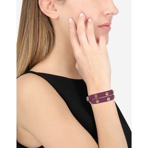 Tory Burch Double Wrap Leather Logo Bracelet Purple